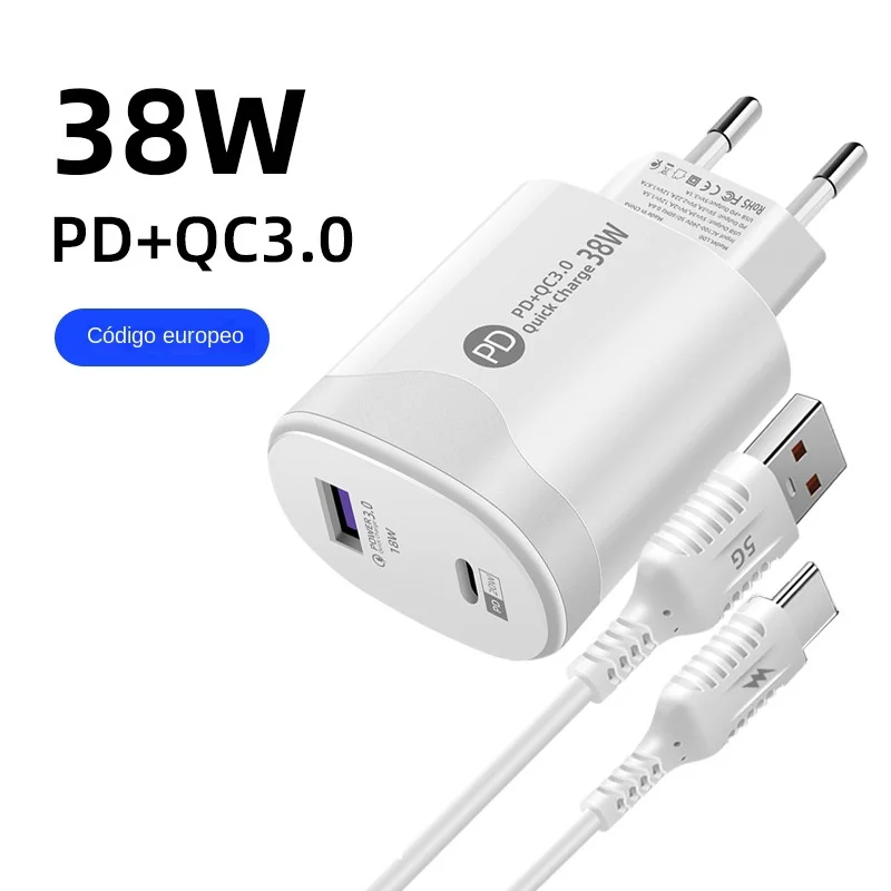 

Головка для быстрой зарядки Pd20w Qc3.0, зарядное устройство с кабелем для передачи данных, европейский стандарт, тип С, 38 Вт