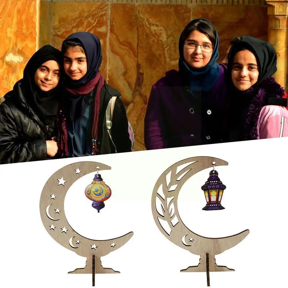 

Ramadan Decoration Wooden Eid Mubarak Ramadan Gulbang Lantern Moon Painted Decoration Table Crafts X9F7