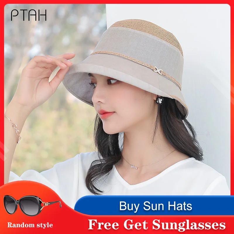 

Летние женские соломенные шляпы [PTAH], воздухопроницаемые удобные шапки, складная пляжная шляпа с закатывающейся крышкой, шляпы с защитой от ...