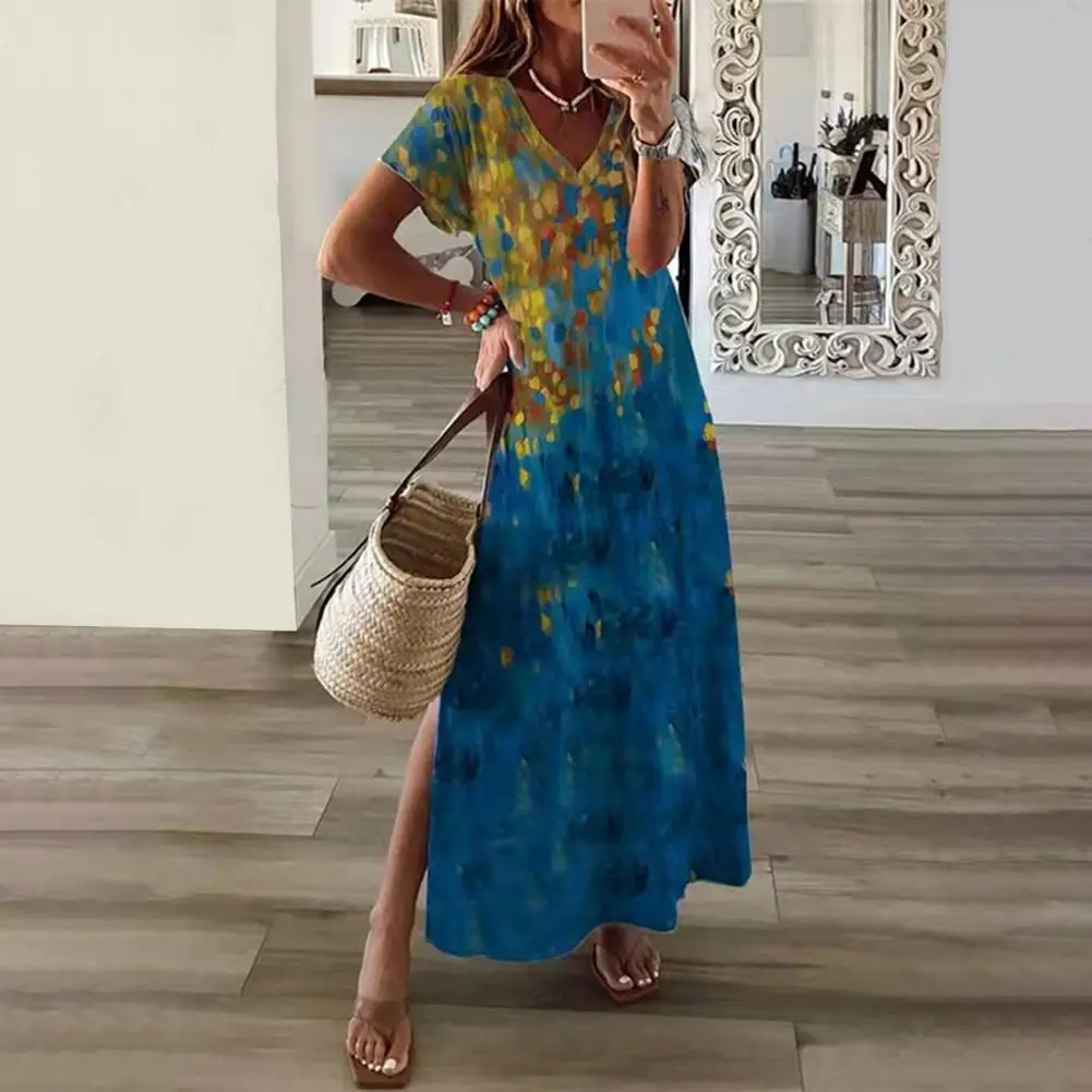 

Женское винтажное платье с разрезом на подоле, Летнее Длинное Платье в этническом стиле для пляжа