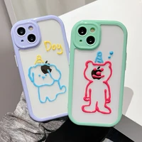 lovely painted cute animal dog phone case for iphone 13 11 12 pro max xs xr x cartoon dinosaur duck bear protective back cover
