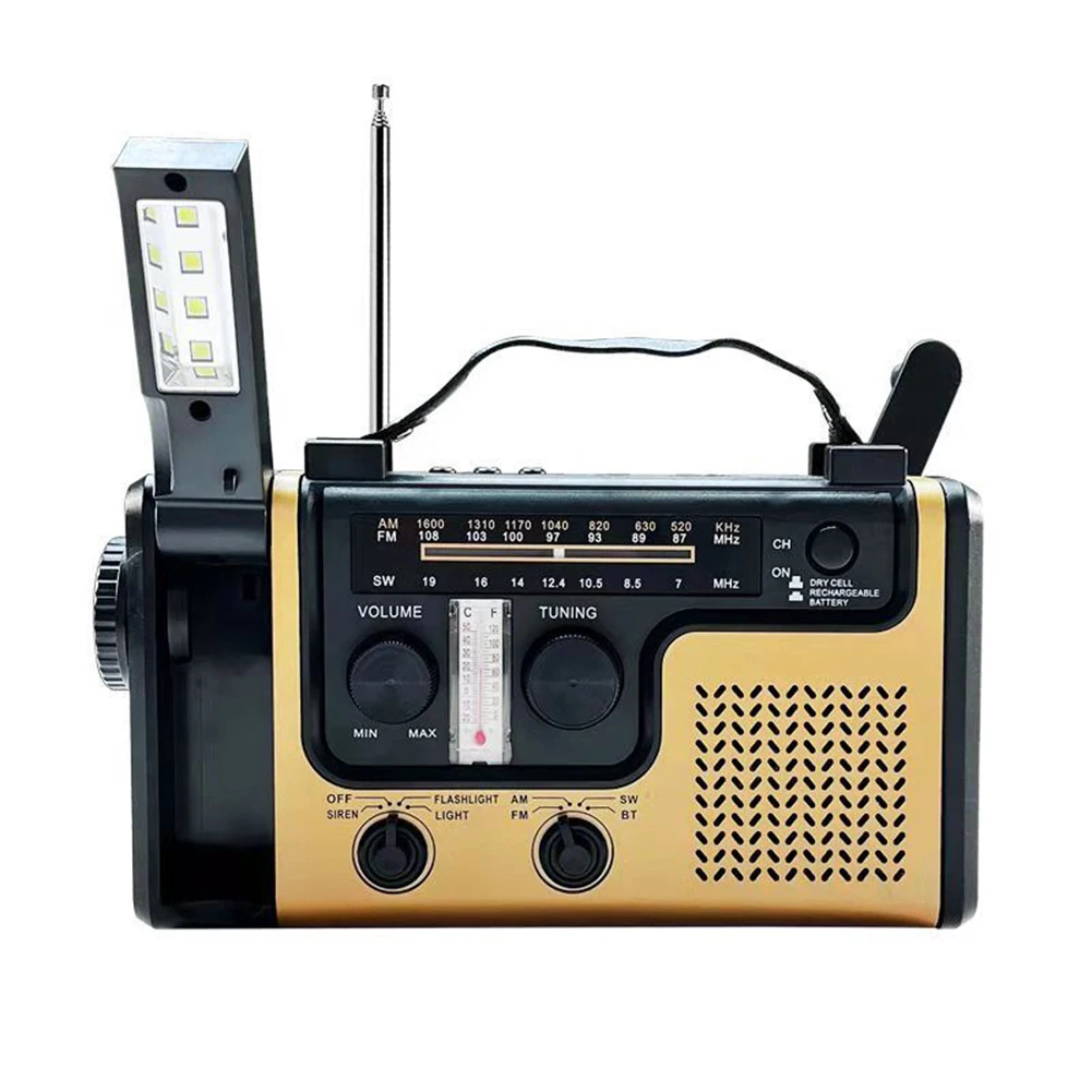 

Портативный радиоприемник на солнечной батарее AM FM SW Аварийная сигнализация SOS светодиодный светодиодным фонариком USB зарядка Bluetooth Совмес...