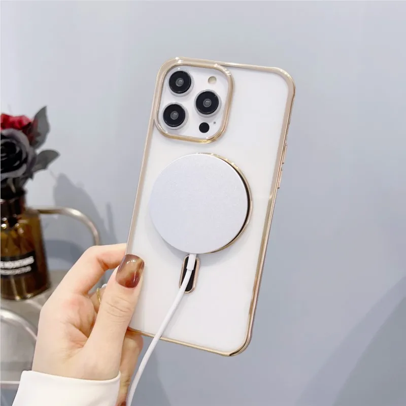 Electroplated Magnetic Suction Phone Case Suitable For iPhone 14, 13, 12, 11 Pro Max Plus Transparent Fall Protection Case