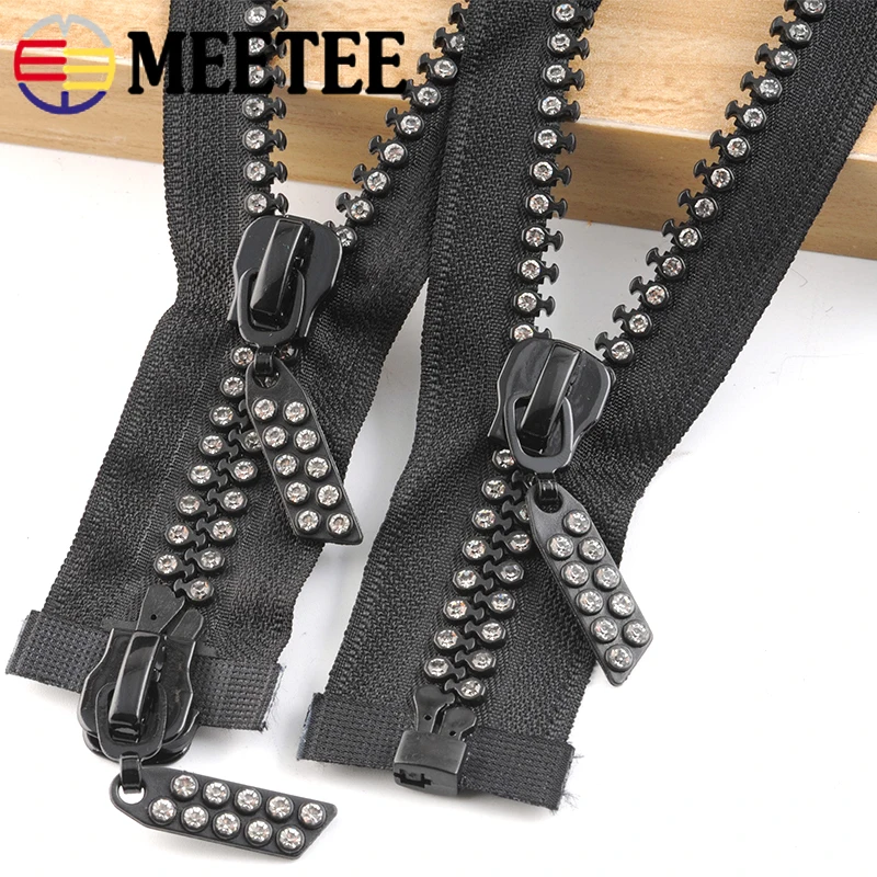 10# 60/70/80cm Resin Zipper Single Double Slider Opend End Rhinestone Zips Jacket Bag Clothes DIY Sewing Decorative Accessories