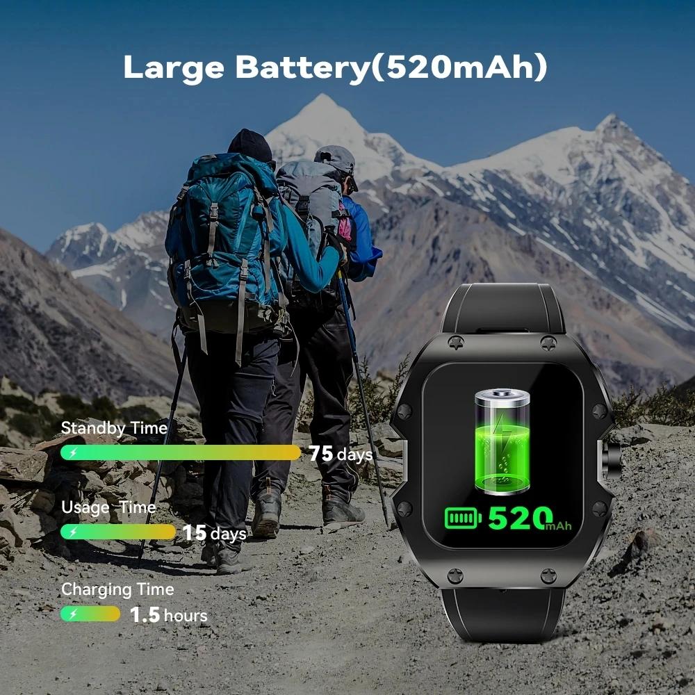 Rogbid Mille Outdoor Rugged Smartwatch 5ATM IP69K Waterproof Military Standard Health Monitor Bluetooth Call Smart Watch Men images - 6
