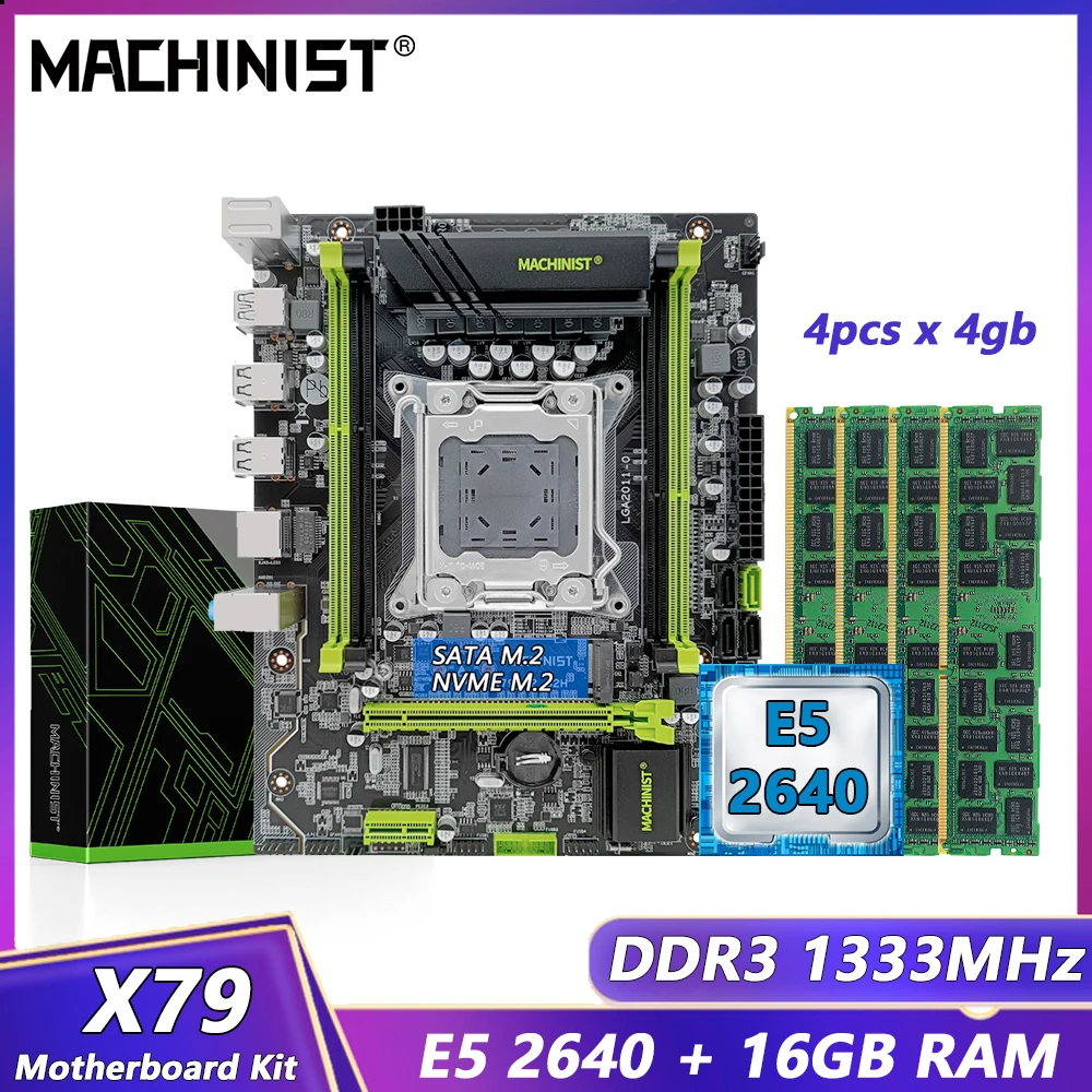 

MACHINIST X79 комплект материнской платы LGA 2011 с процессором Xeon E5 2640 и памятью DDR3 16 Гб ОЗУ NVME/SATA M.2 USB3.0 X79 V2.82H