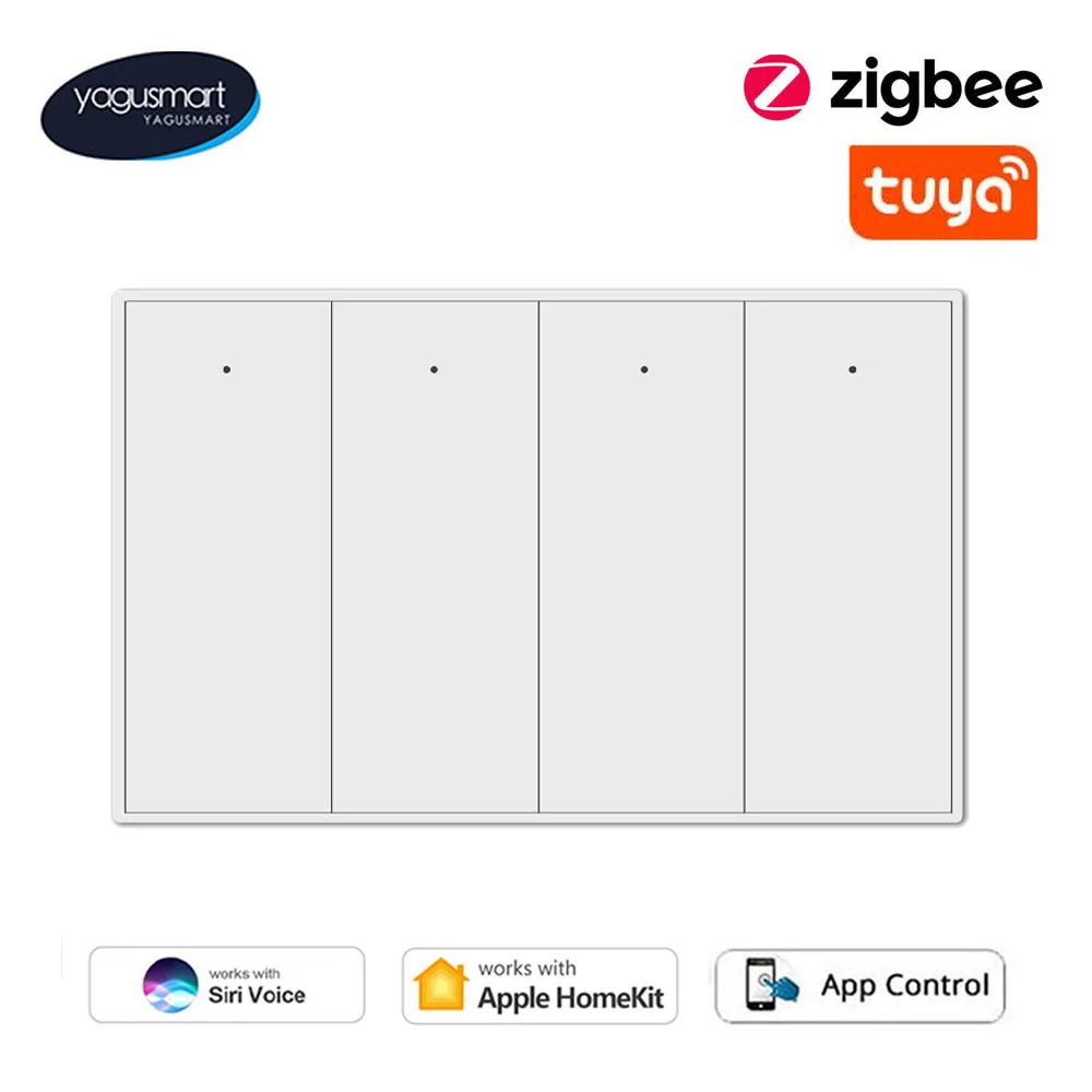 Умный выключатель света Yagusmart Tuya Zigbee, кнопочный выключатель для умных вещей, управление через приложение Alexa Google Home, 4 клавиши