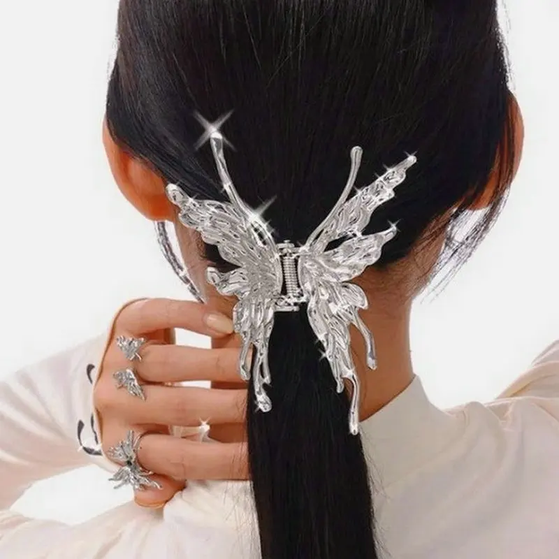 

Women Metal Liquid Hollow Butterfly Hair Clip Girls Geometric Hair Claw Headband Shark Back Hairpin Hair Crab Hair Accessories