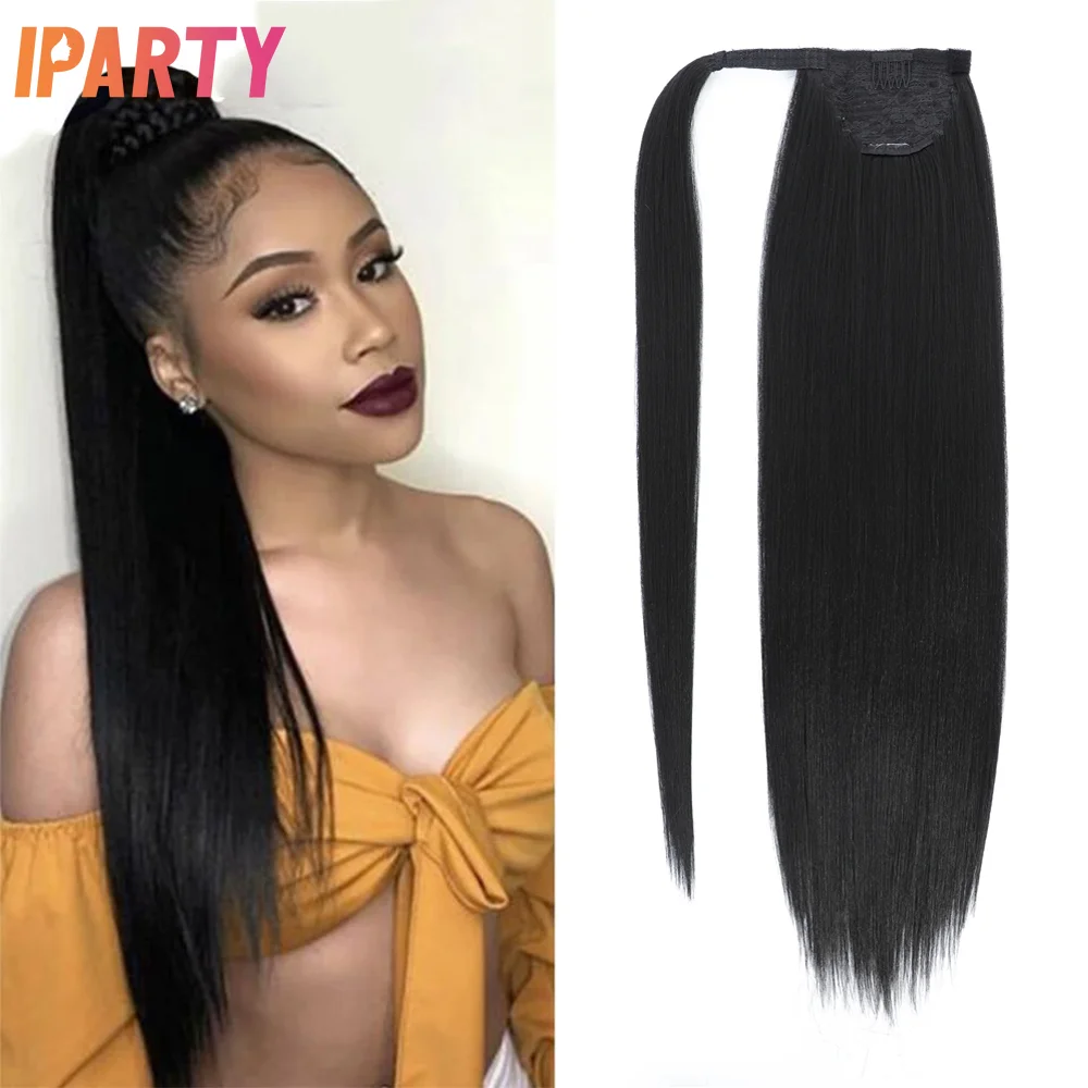 

Iparty 22 Inches Synthetic Ponytail Black Color Long Straight Hair Extension Heat Resistant Fibers Multi Color Optional Daily