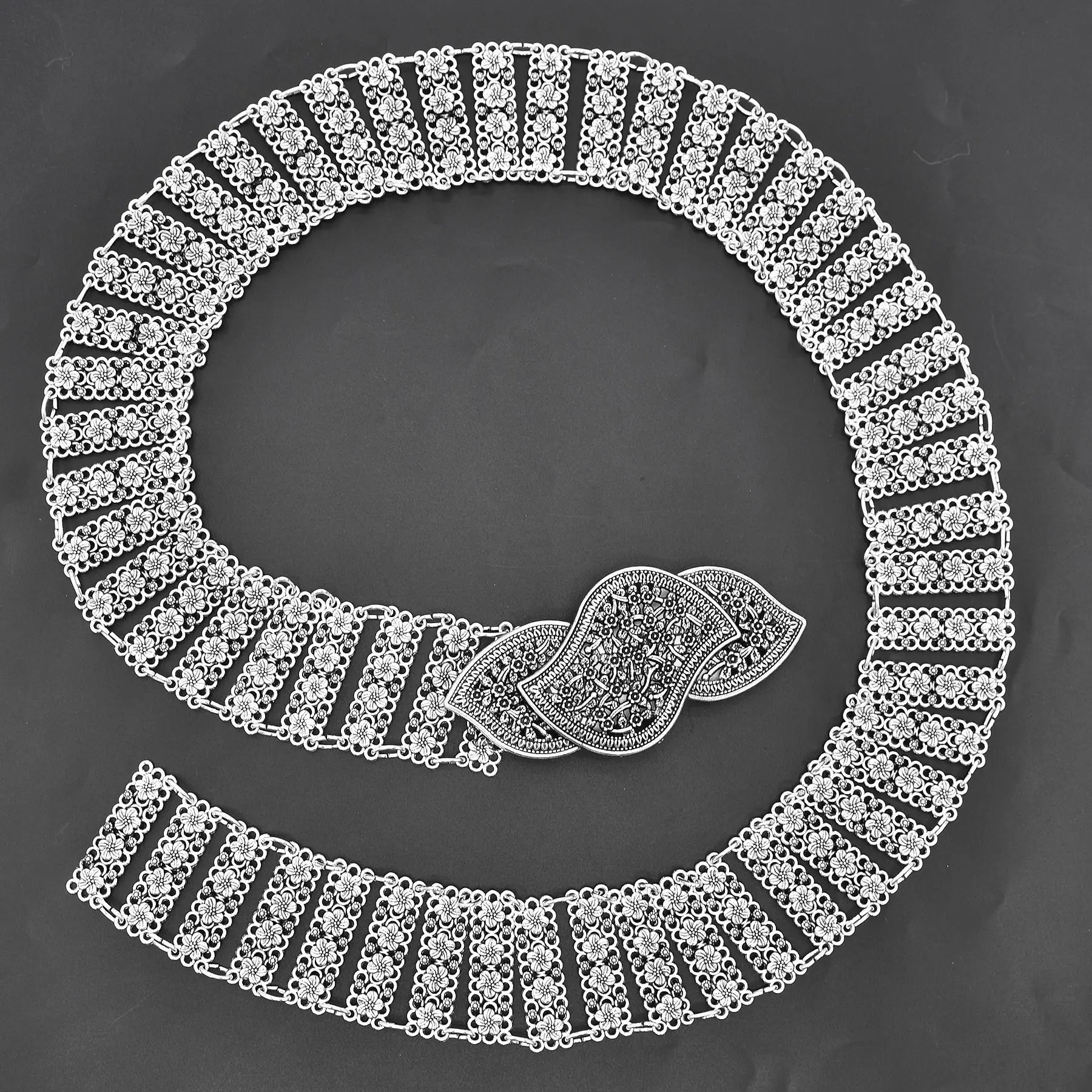 Винтажные серебристые полые цветочные металлические поясные цепочки на живот