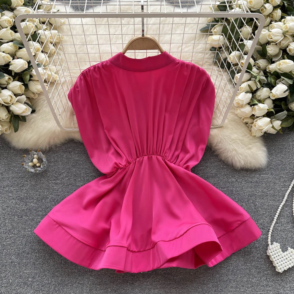 Women Summer Sleeveless Bow Tie Tops New Fashion Solid Color Casual Blouse Shirts  Blusas Mujer De Moda Verano K526