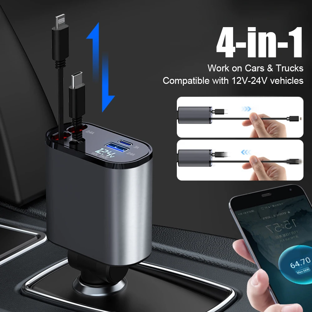 

Автомобильное зарядное устройство с двумя USB-портами, 100 Вт, 4 в 1