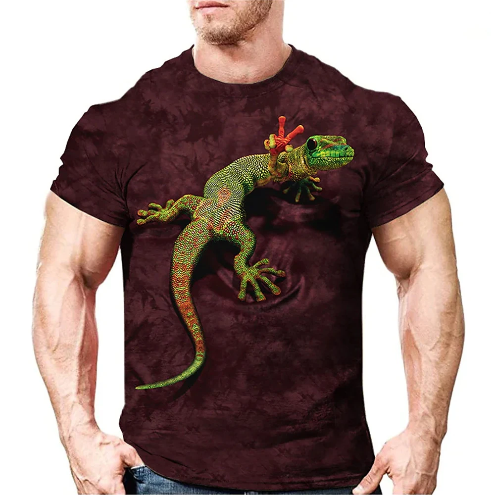

Animal Graphic Men's T-shirt Summer New Print Lizard Short Sleeve Outdoor Casual Oversized O-neck Top Clothing Street Trend Tees
