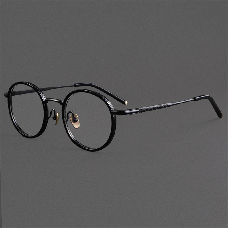 Vazrobe Titanium Round Myopia Glasses Male Women Tortoise Bronze Black Eyeglasses Frame High-end Spectacles Anti Blue Light