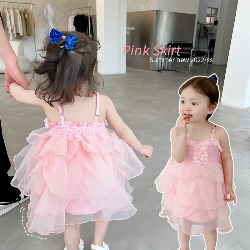

Baby Clothes for Girls Pink Pearl Princess Dress Lace Flower Girl Dresses Children Bride Ball Gown Princess Dress Wedding Party
