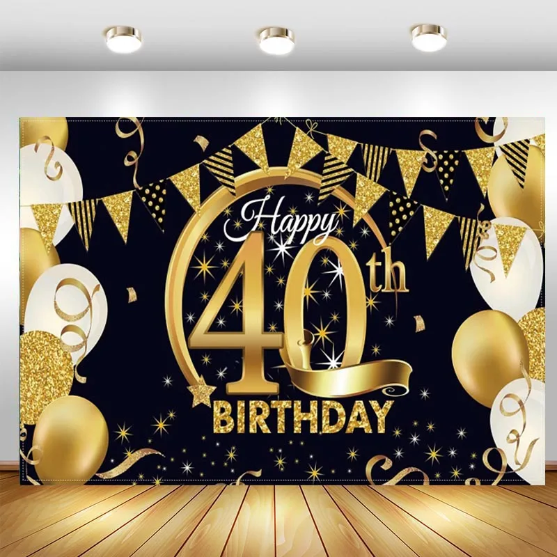 

Black Glod 40th Backdrop Men Women Happy Birthday Party Custom Photo Background Photocall Props Banner Decoration Supplies