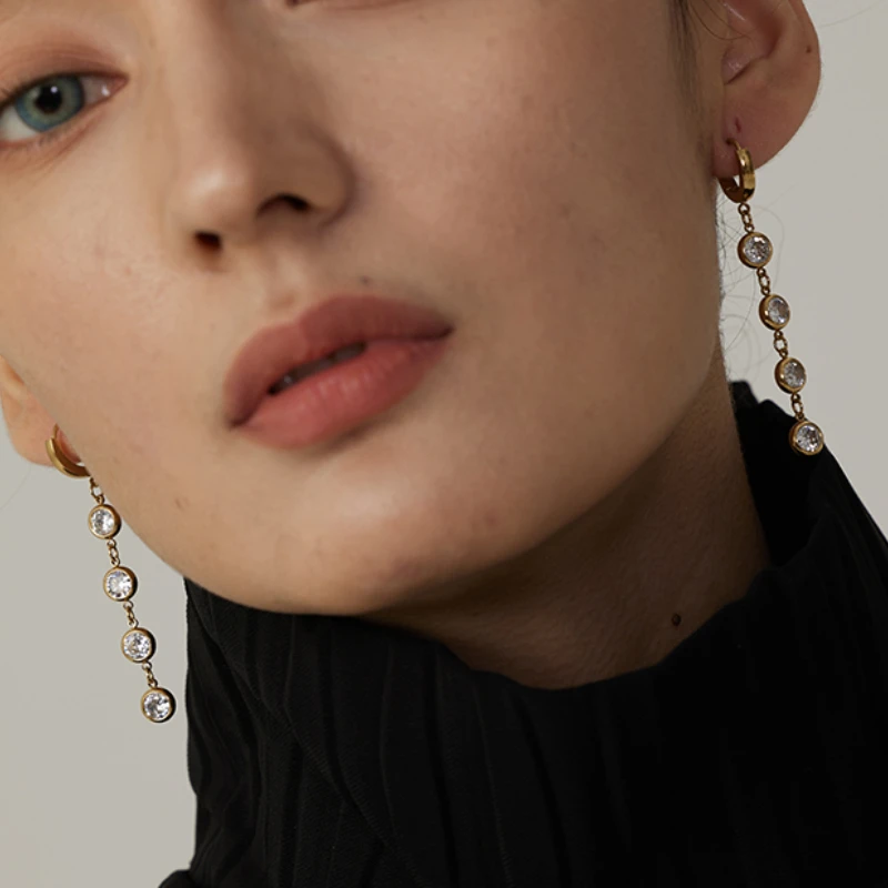 Bilandi Fashion Jewelry Stainless Steel Stylish Cubic Zircon Earrings High Quality Metal Geometric Drop Earrings For Women 3