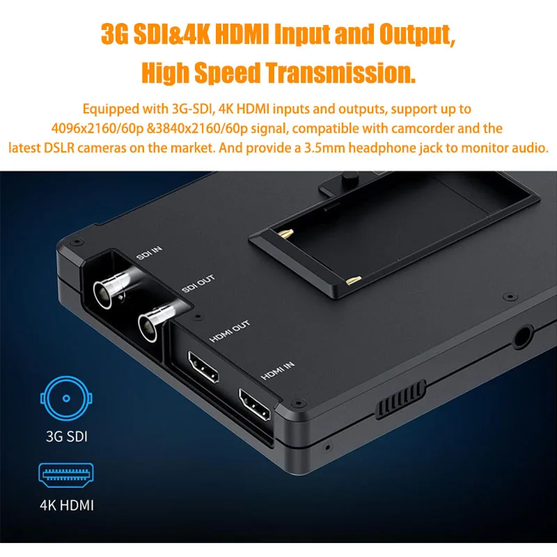 Фото FEELWORLD T7S PRO 7-дюймовый 3G SDI 2000NIT полевой монитор для камеры с ультравысокой яркостью, 4K HDMI 60 Гц, 1920x1200 пикселей №4