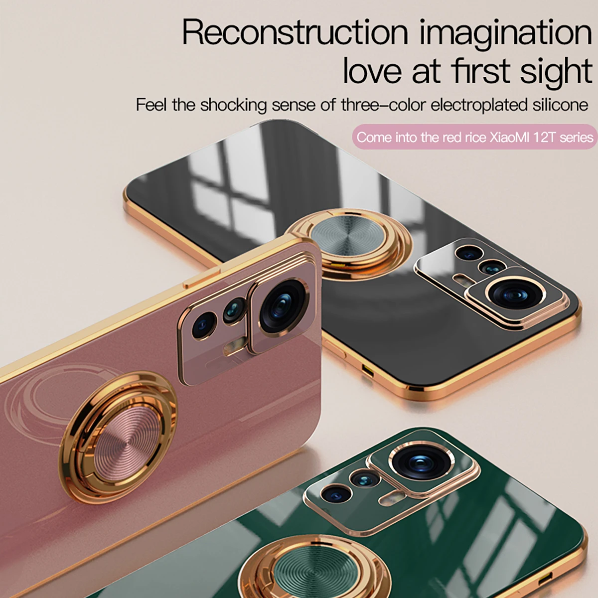 

3 IN 1 Plating Case For Xiaomi Mi 12T Pro 12 1 2 T Car Magentic Ring Holder Soft Cute Phone Cover Redmi K50 Ultra Mi12TPro Mi12T