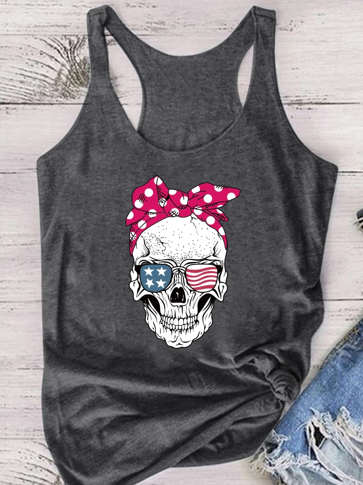 

Skull Scarf Sunglasses Print Tank Top Women Sleeveless Summer Graphic Vest Fashion Tops for Teens Casual Camiseta Tirantes Mujer