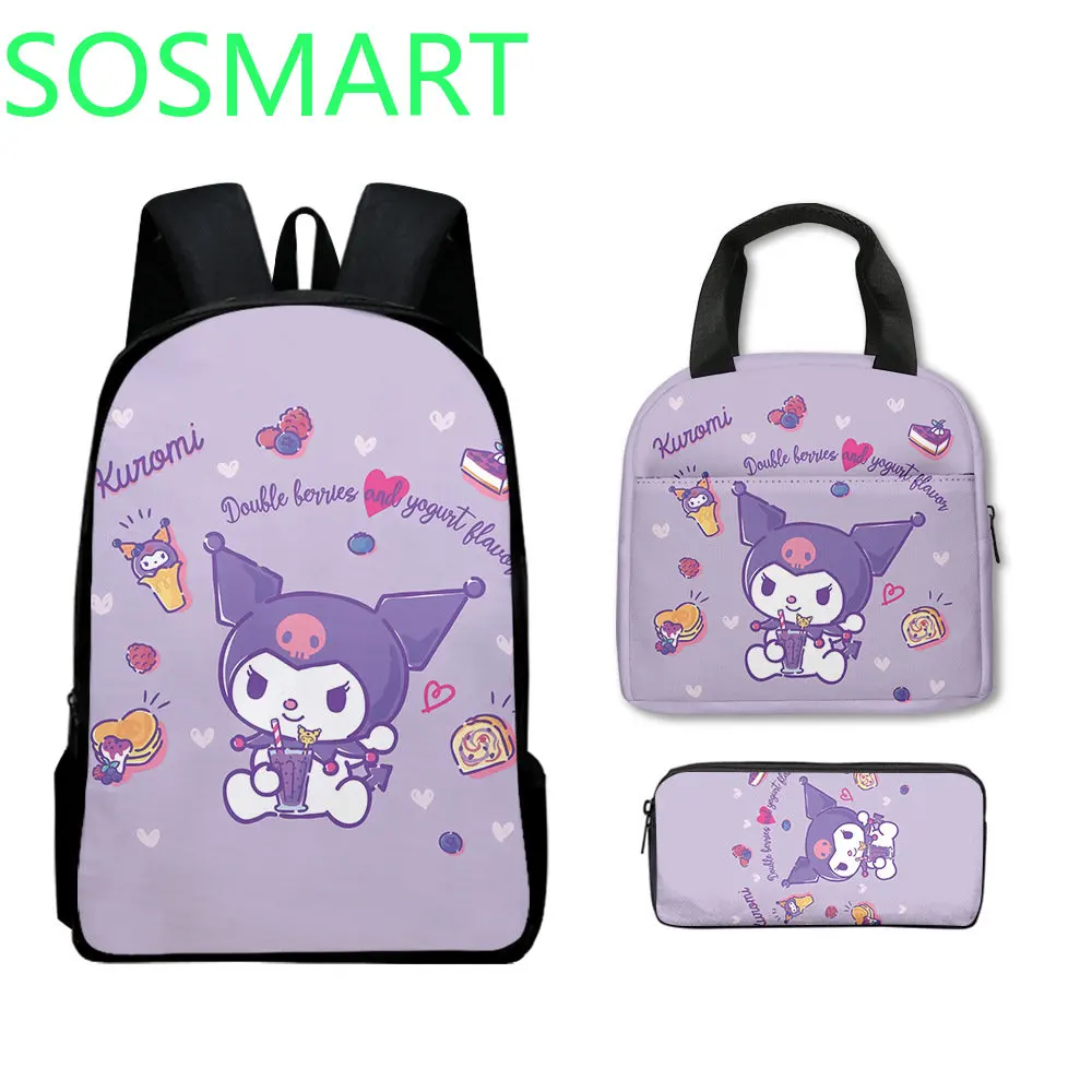 

Sanrio Kuromi 3PCS 3D Printing Backpack Primary School Students Bag Children Lunch Bag Pencilcase Large-capacity Sports Backpack