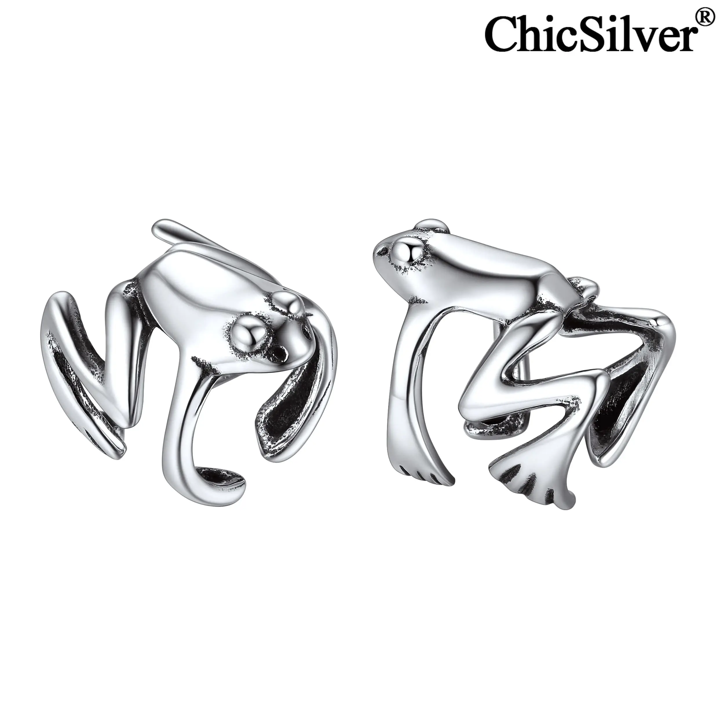 

ChicSilver Women Tree Frog Ear Cuff 925 Sterling Silver Non-Piercing Ear Clip Earrings Punk Gothic Jumping Frog Ear Wraps