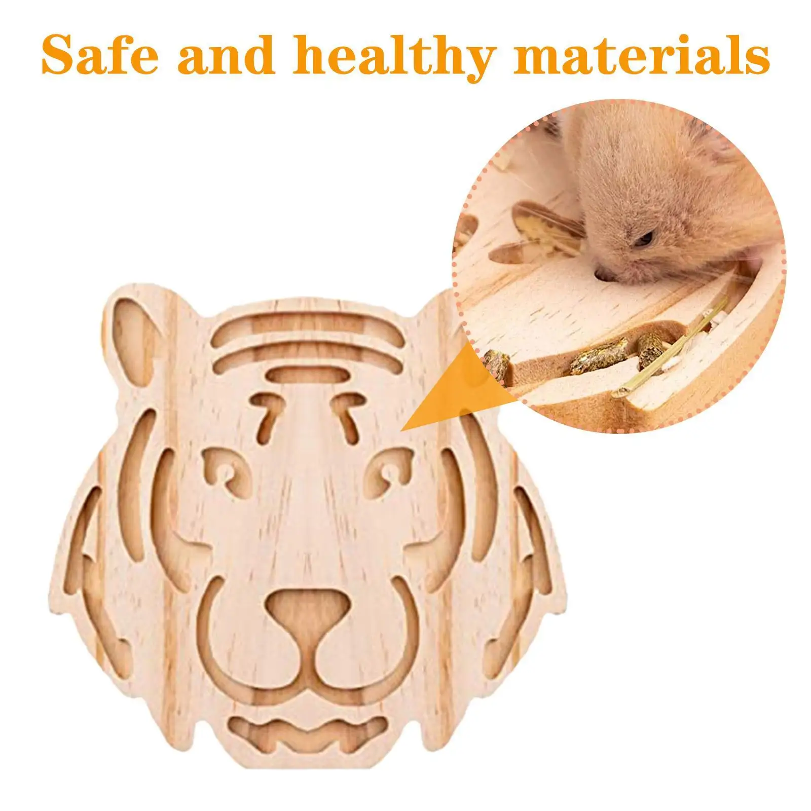 

Wooden Animal Puzzle Toy Guinea Pig Hamster Interactive Hidden Food Toy Treats Puzzle Mat Funny Cute Tiger Pattern