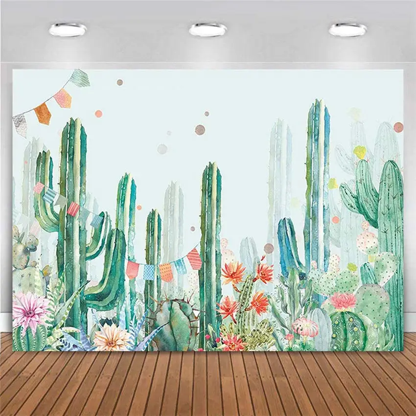 

Customize Backdrop Cactus Floral Watercolor Desert Plants Photography Background Baby Shower Party Table Banner Booth Decor