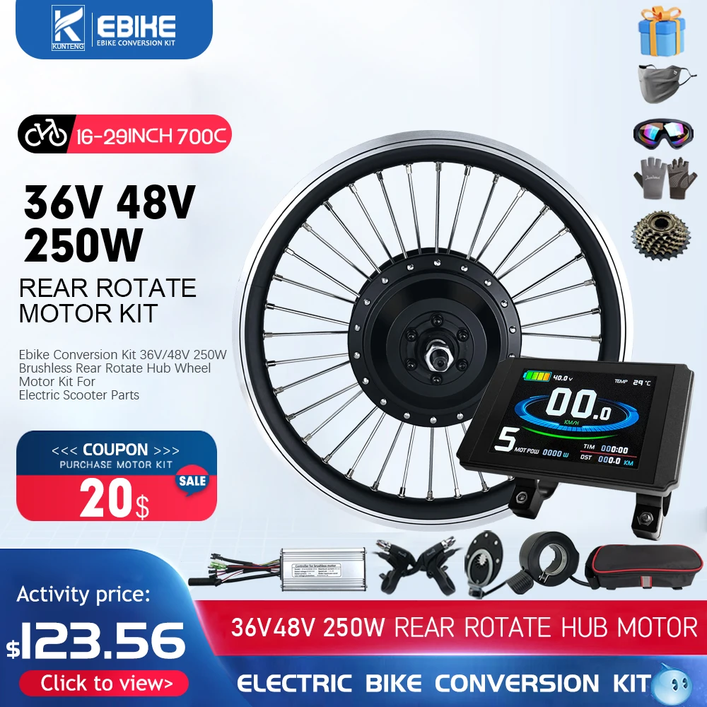 Комплект для переоборудования Ebike, заднее колесо 36/48 в 250 Вт ...