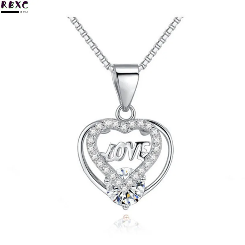 

S925 Sterling Silver Love heart-shaped Necklace women's double-layer design micro full diamond Love Pendant Valentine's Day gift