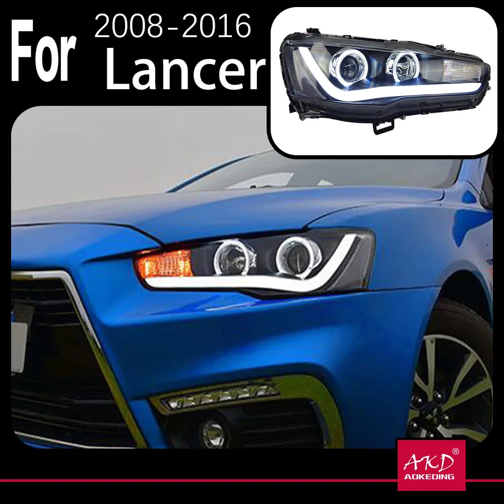 

AKD Car Model Headlight For Mitsubishi Lancer EX 2008-2016 Headlights LED DRL Running lights Bi-Xenon Beam Fog angel eyes