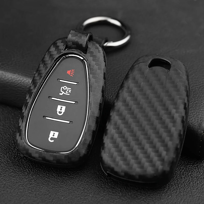 

Silicone Car Key Case Carbon Fiber Texture for Chevrolet Cruze Malibu Camaro Blazer Volt Bolt EV Trax Equinox Traverse Keychain