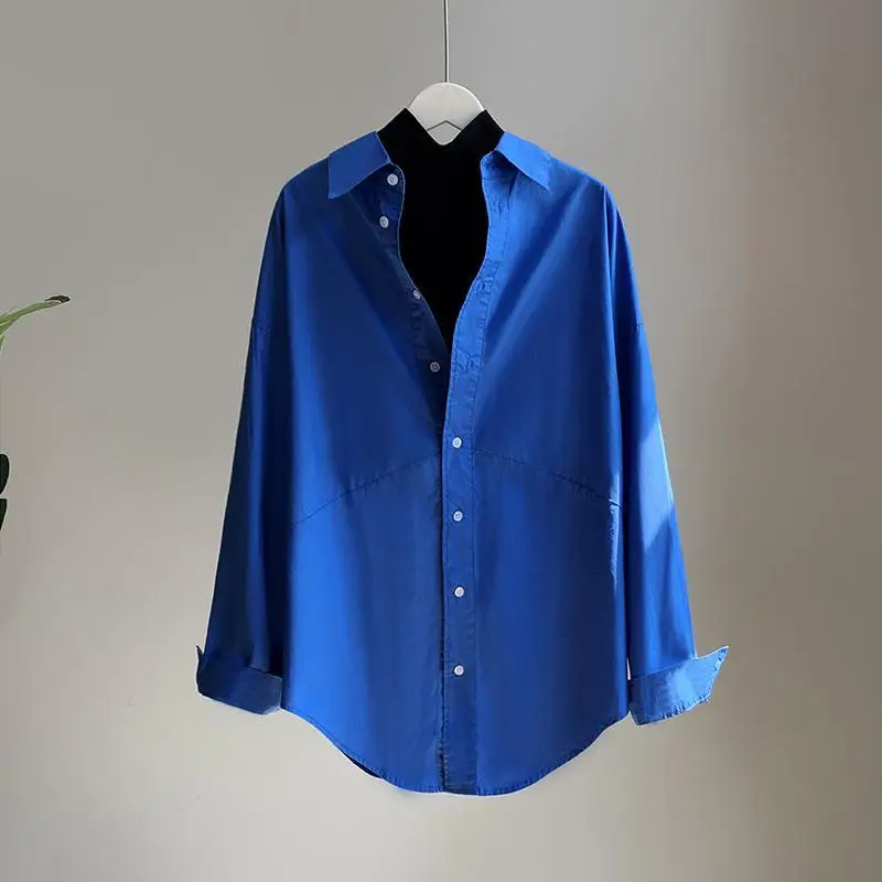 Klein Blue Fashion Shirt Tops Ladies Spring New Long Sleeve Loose Versatile Blouse Simplicity Temperament Women Clothing