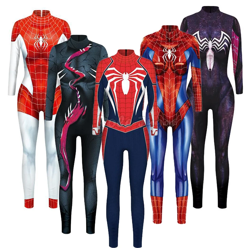 

Spiderman Cosplay Spider Girl Sexy Zentai Woman Jumpsuit Super Hero Venom Costume Bodysuit Fancy Outfit Carnival Party Dress