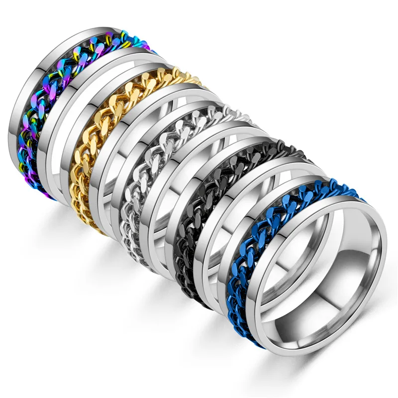 

Steel Titanium Men's Ring Stainless Steel Ring Chain Rotation Stainless Steel Ring Boyfriend Gift