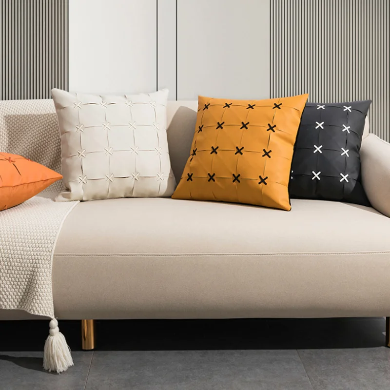 

Новое поступление, высококачественный чехол для подушки в современном стиле, однотонный, оранжевый, черный, креативный, из искусственной ко...