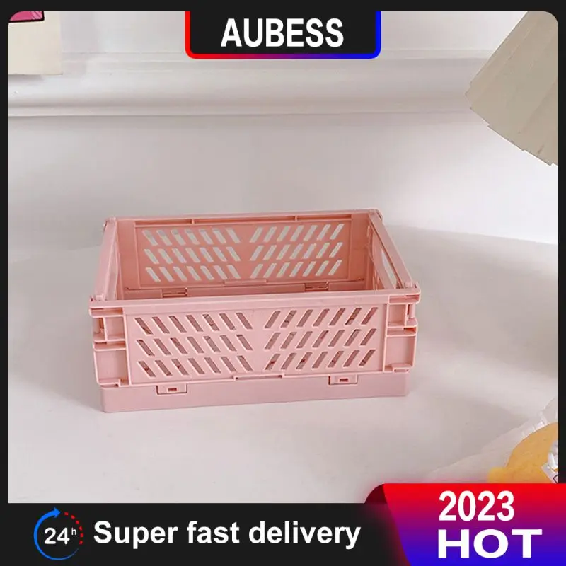 

Plastic Foldable Storage Box Portable Desktop Storage Baskets Collapsible Holder Stationery Storage Cosmetic Storage Basket