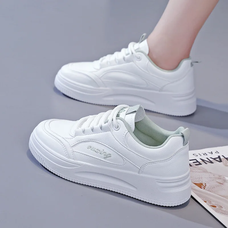White Women Sneakers Fashion Breathable Leather Flat Shoes Woman Outdoor Lace Up Vulcanized Shoes Platform Sneakers Zapatos