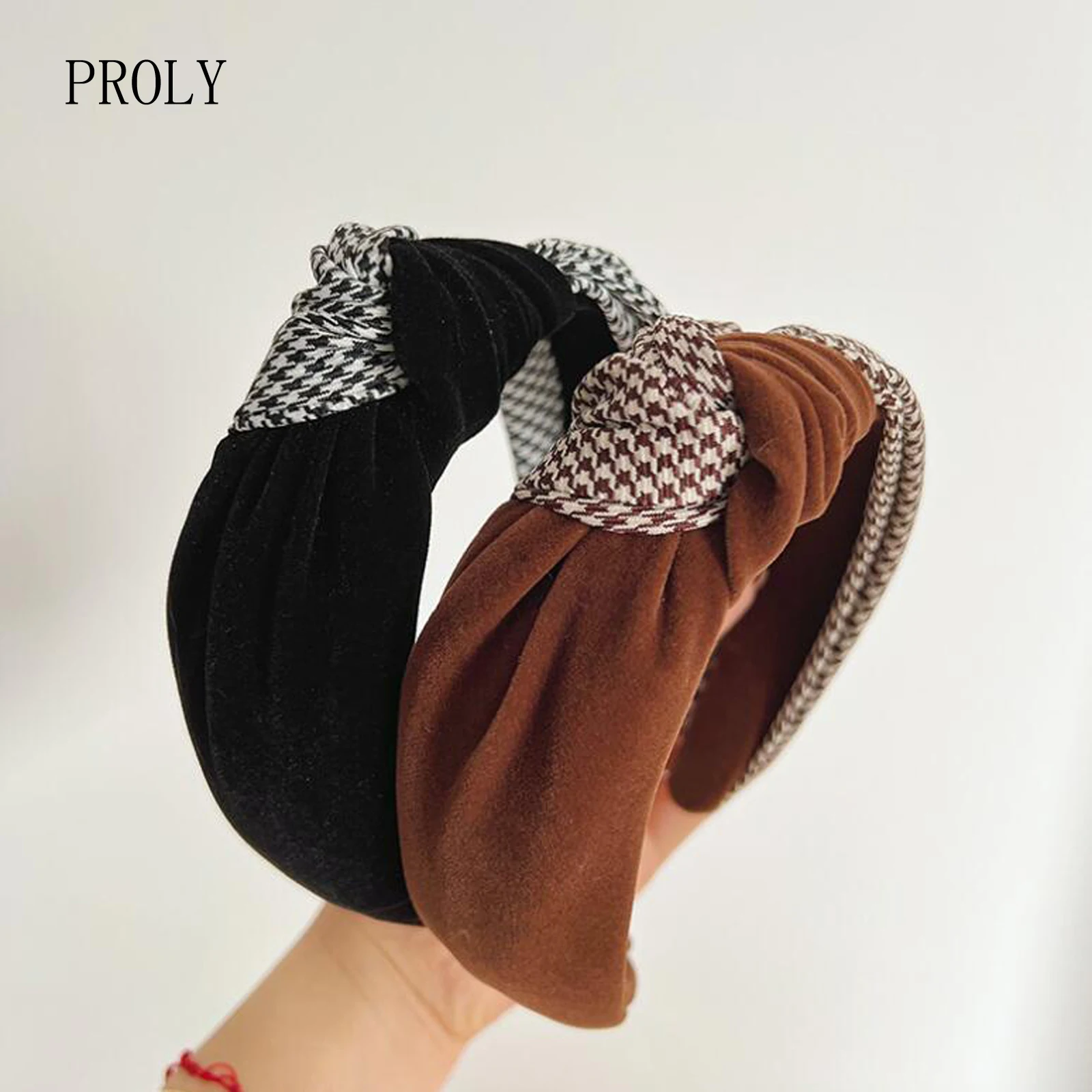 

PROLY New Fashion Hair Accessories For Women Classic Plaid Patchwork Headband Wide Side Center Knot Turban Hair Accessories
