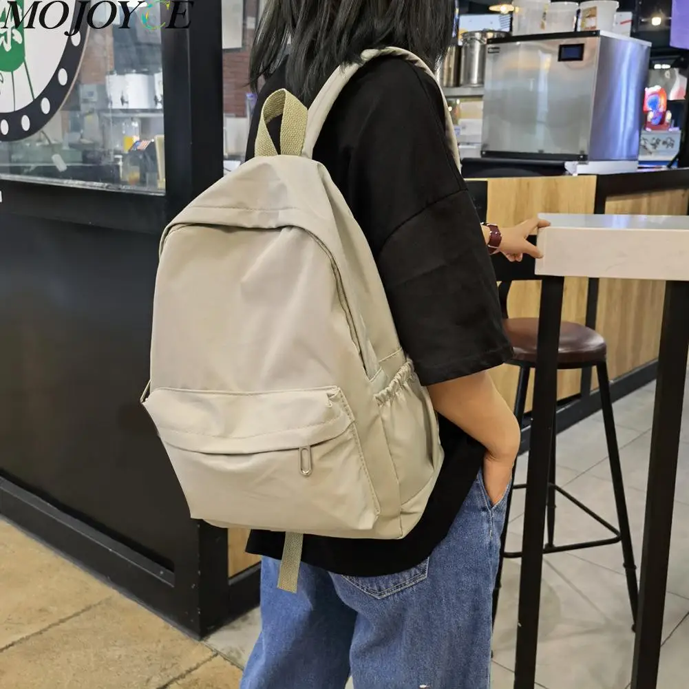 

Simple Solid Color Shoulder Backpacks Bookbags Nylon Large Capacity Travel Knapsacks Women Girls Student Daily Zipper Schoolbags