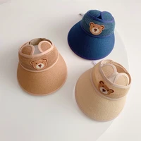 2022 new baby straw hats boys girls summer cartoon bear caps adjustable sun hat outdoor uv protection visor cap for 2 8 year