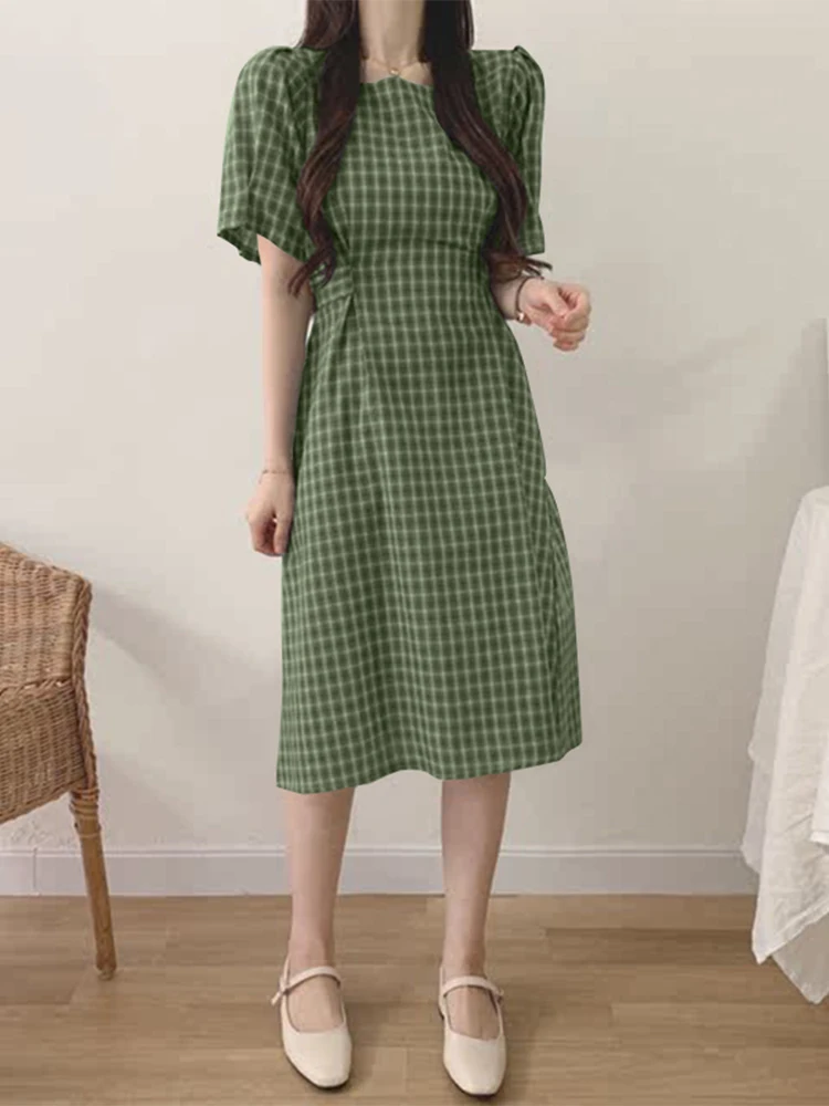 

Платье ZANZEA женское длинное с рукавом до локтя, элегантное свободное приталенное элегантное в богемном стиле, в клетку, для офиса и работы, на...