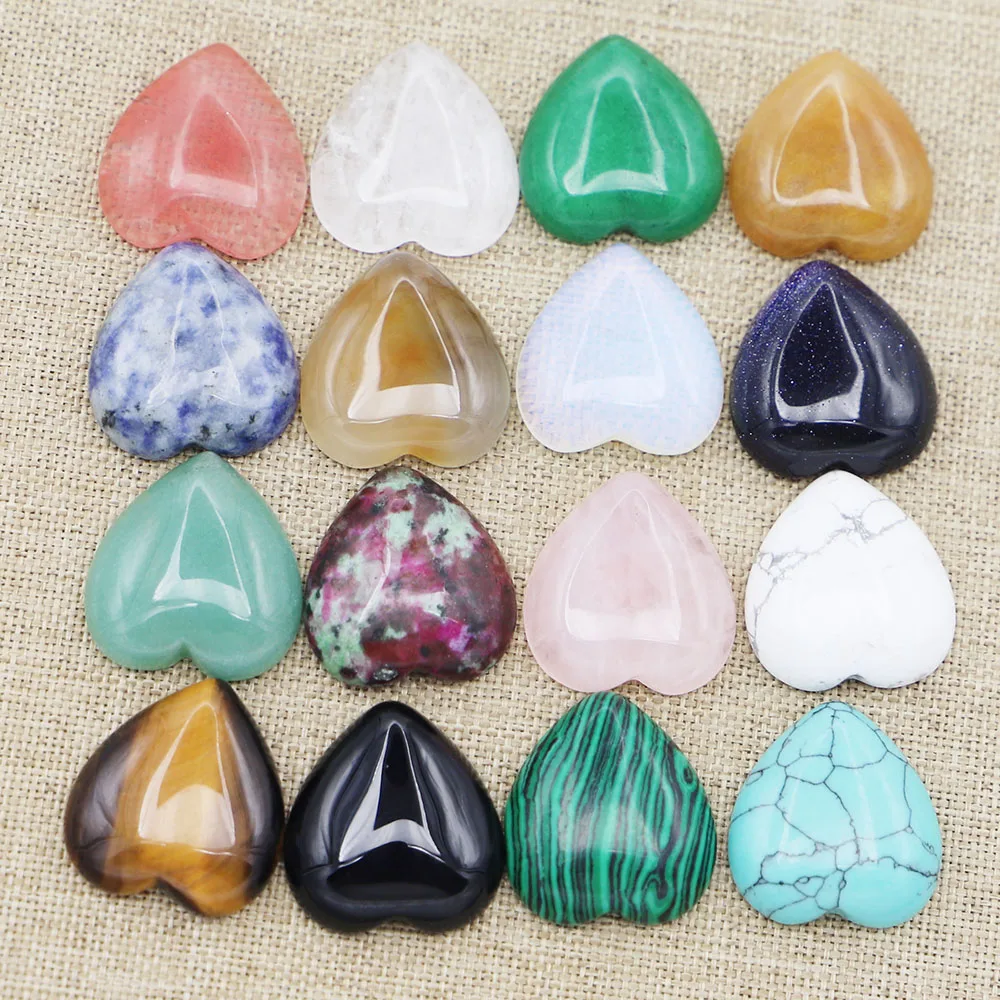 

25MM Fashion New Natural Stone Good Quality Heart Cab Cabochons Beads Ornament DIY Jewelry Making Wholesale 12Pcs Free Shipping