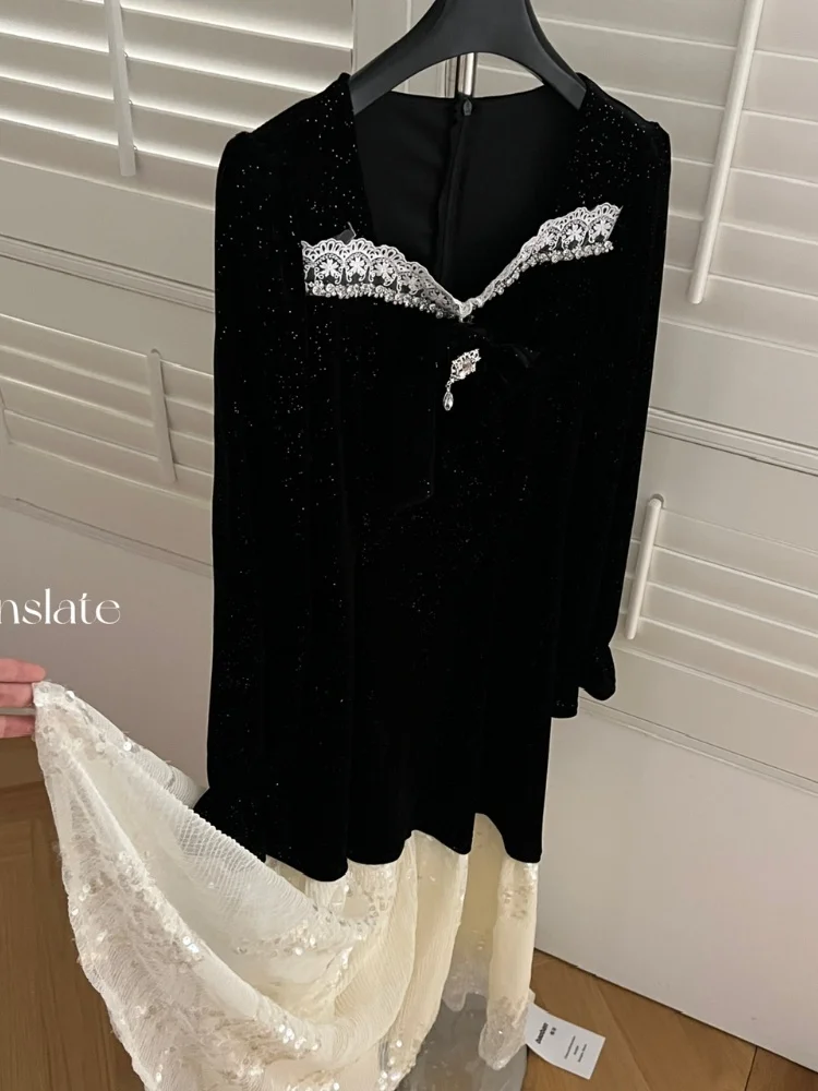 SMTHMA женские бархатные вечерние платья с квадратным вырезом и длинными рукавами