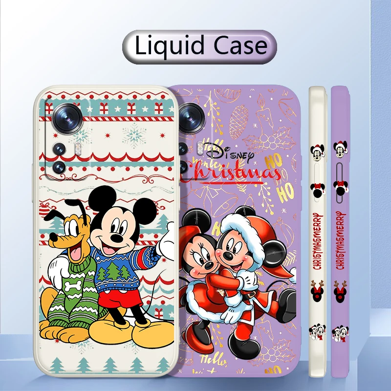

Christmas Anime Mickey Phone Case For Xiaomi Mi 12 11 11T 10 10T 9 9SE Lite Pro Ultra A3 Liquid Left Rope Candy Cover Coque Capa