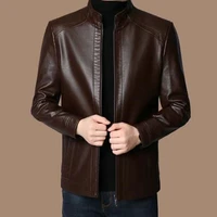 spring autumn outer suit plush winter jacket leather side seam insert bag straight hem zipper hoodless stand collar mens wear