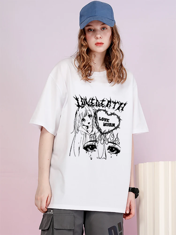

Love With Thorns Will Burn Print Female T Shirts Fashion Breathable Tee Clothes 100% Cotton Summer Loose Casual Loose T Shirt