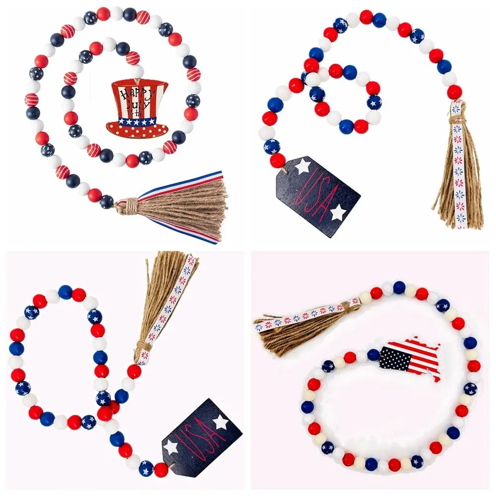 

Hemp Rope Festival Supplies Home Decoration 4th of July Ornaments Wood Beads Garland Independence Day Tassel String