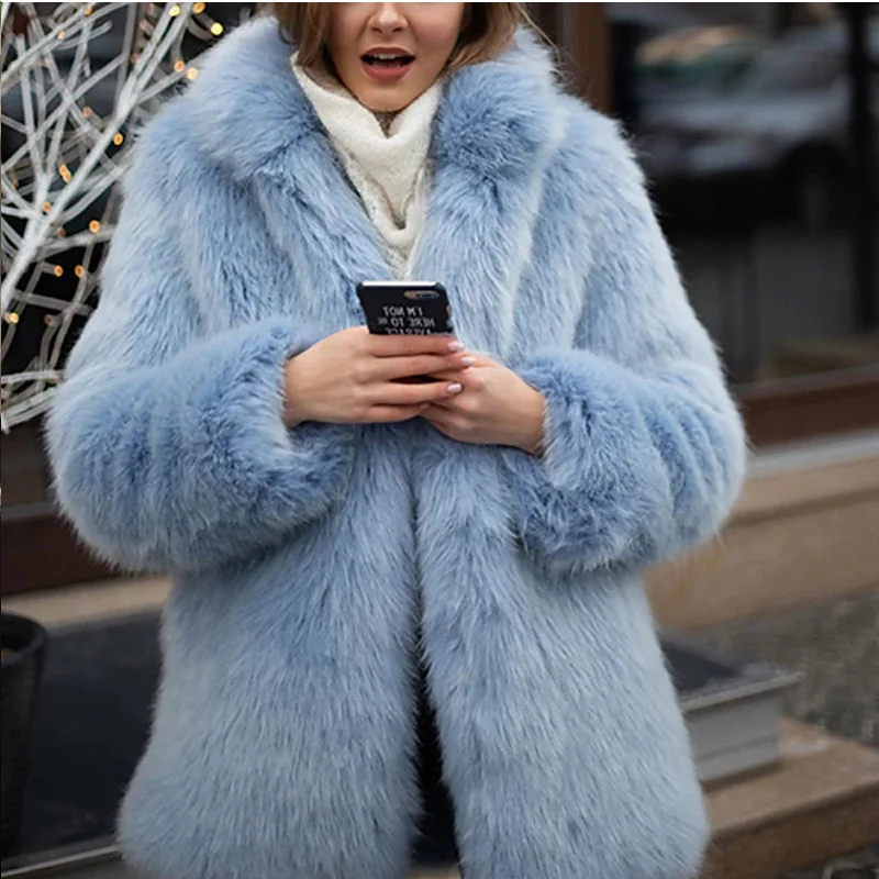 Women's Leather Fur Coat Winter Mid-Length Imitation Fur Women's Blue Fox Fur Fur Coat Faux Fur Coat