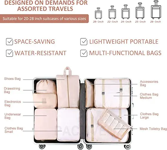 8PCS Packing Cubes Travel Packing Organizers for Travel Accessories, Luggage Suitcase Packing Bags Set with Storage Show Bag, Cl